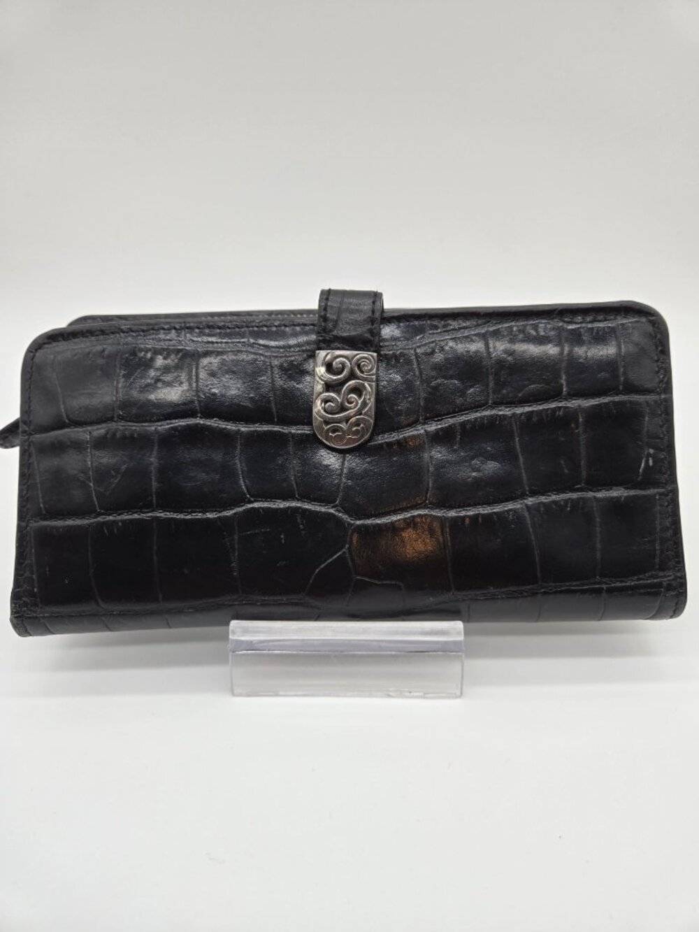Brighton Black Croc Embossed Leather Phone Wallet Clutch Preloved
